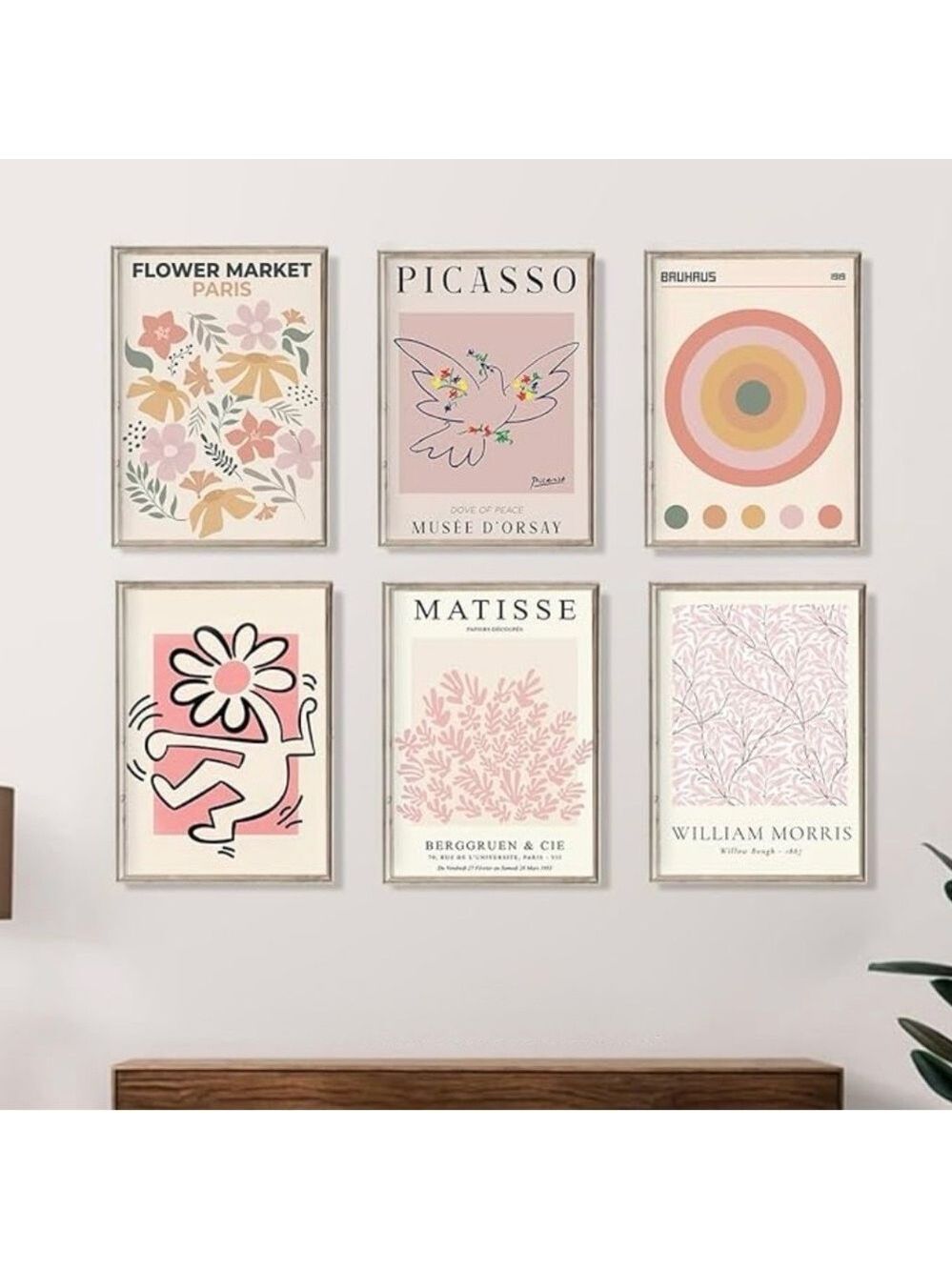 Picasso, Matisse, William Morris 6pc Canvas Set Wall Art Collection